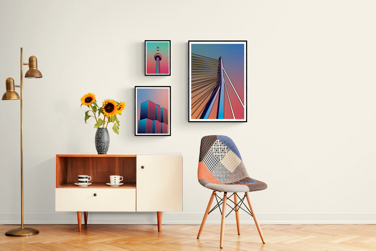 Set artprints 'Radiant Gradient | De Erasmusbrug | De Rotterdam | De Euromast'