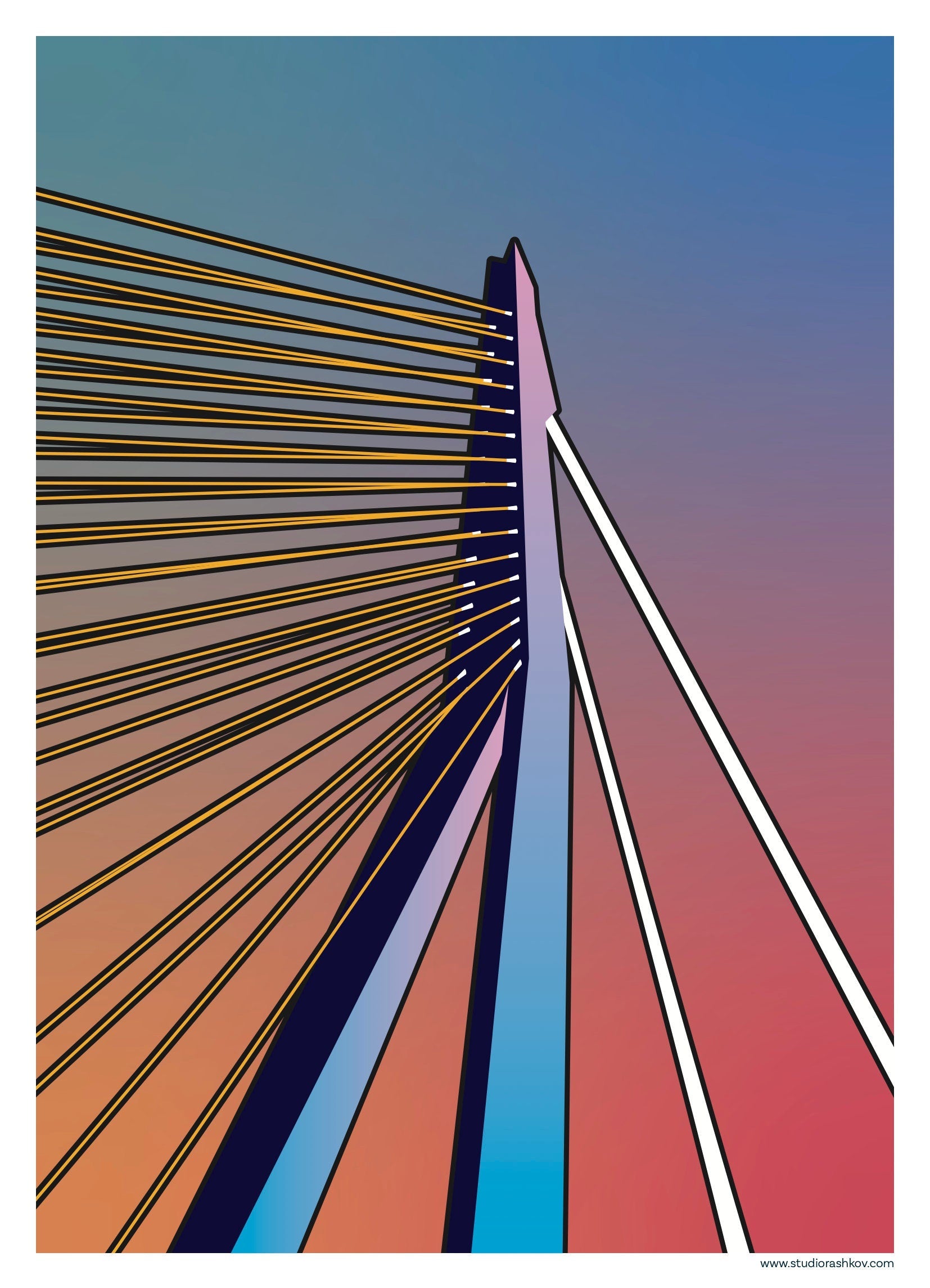 Set artprints 'Radiant Gradient | De Erasmusbrug | De Rotterdam | De Euromast'