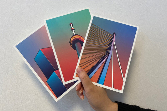 Set artprints 'Radiant Gradient | De Erasmusbrug | De Rotterdam | De Euromast'