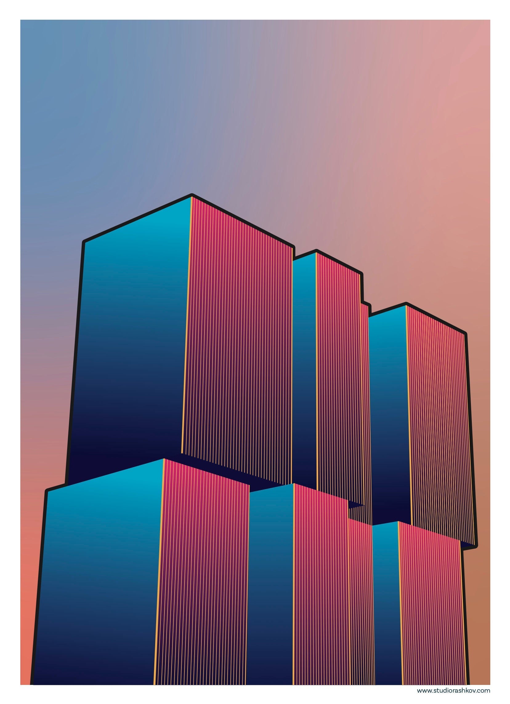 Set artprints 'Radiant Gradient | De Erasmusbrug | De Rotterdam | De Euromast'