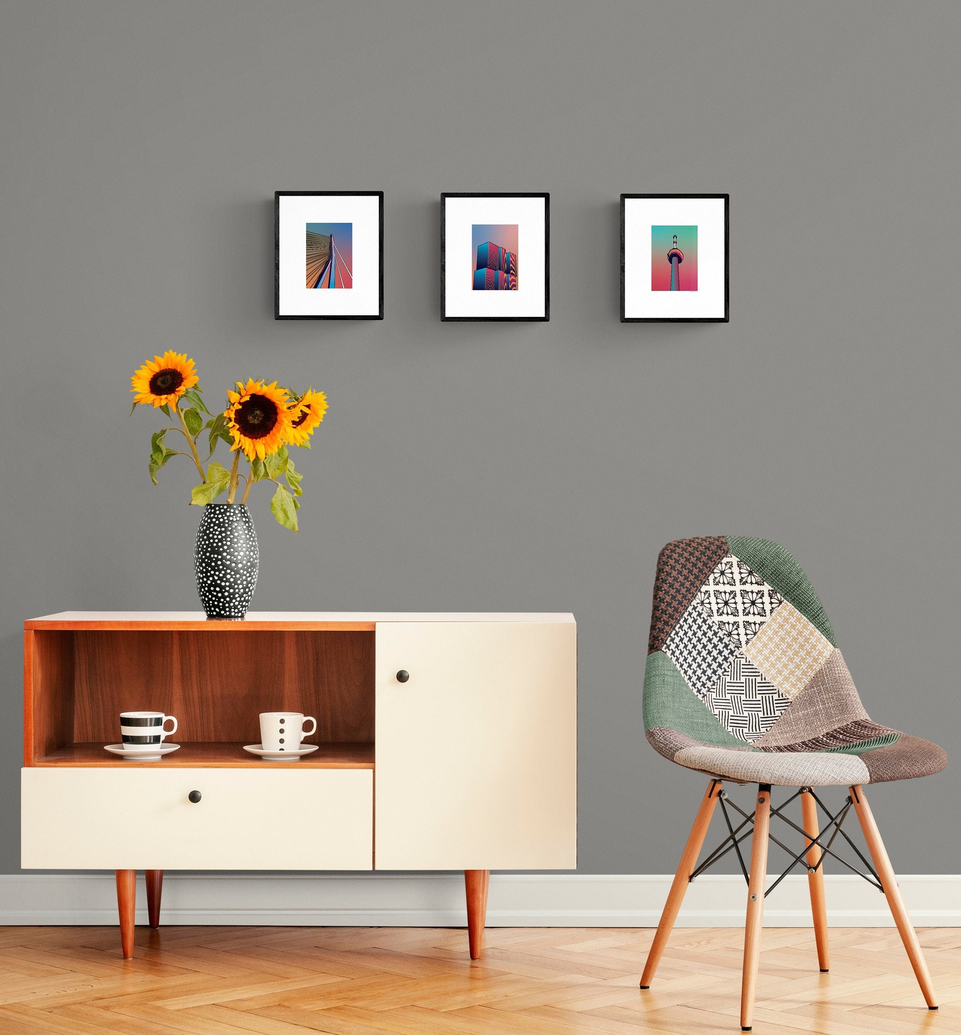 Set artprints 'Radiant Gradient | De Erasmusbrug | De Rotterdam | De Euromast'
